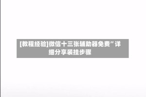 [教程经验]微信十三张辅助器免费”详细分享装挂步骤