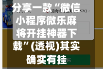 分享一款“微信小程序微乐麻将开挂神器下载”(透视)其实确实有挂