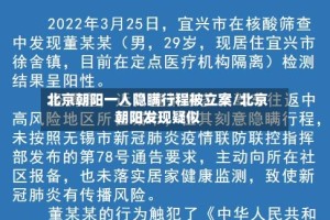 北京朝阳一人隐瞒行程被立案/北京朝阳发现疑似