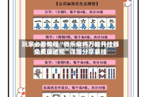 玩家必看教程“微乐麻将万能开挂器免费版透视”详细分享装挂
