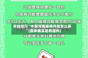 开挂技巧“中原河南麻将开挂怎么弄”(原来确实是有插件)