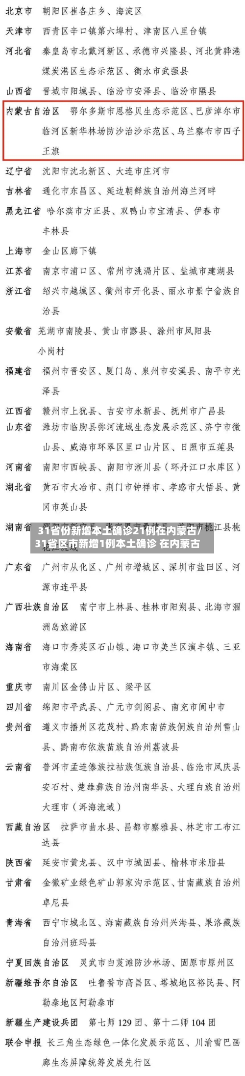 31省份新增本土确诊21例在内蒙古/31省区市新增1例本土确诊 在内蒙古-第1张图片